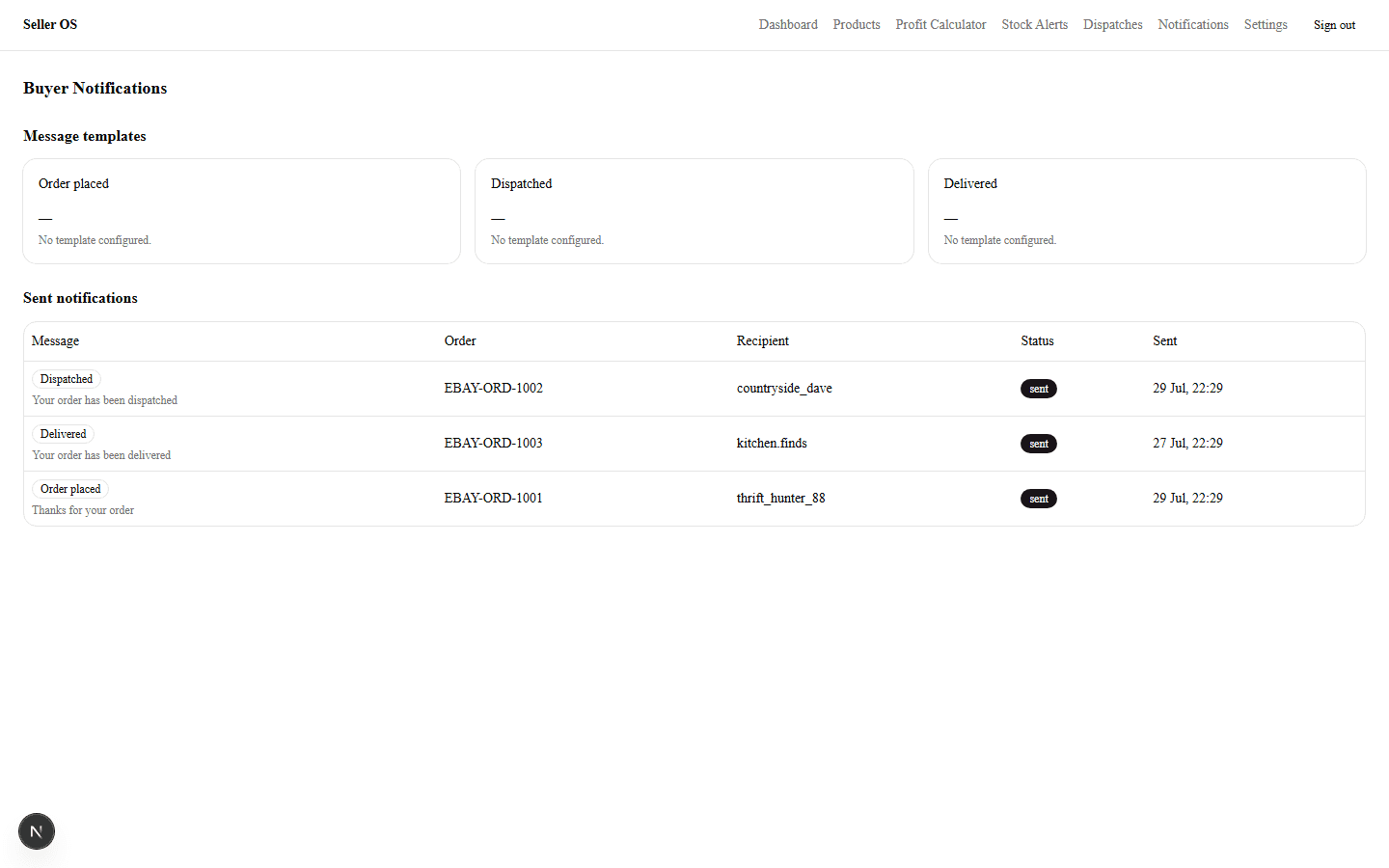 Buyer Notifications screenshot